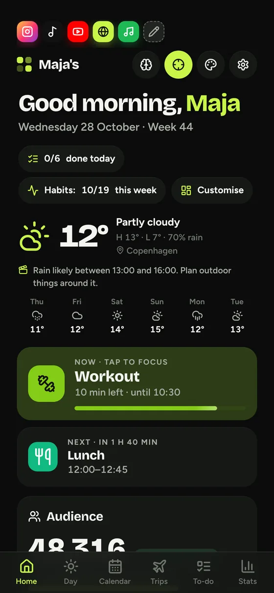 Daglig in dark mode on a phone